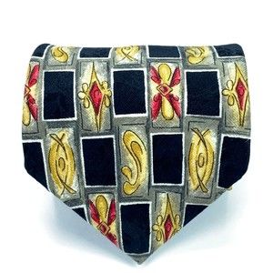 Tom James Tie Vintage Geometric Art Rectangles Multi Color All Silk Men Necktie